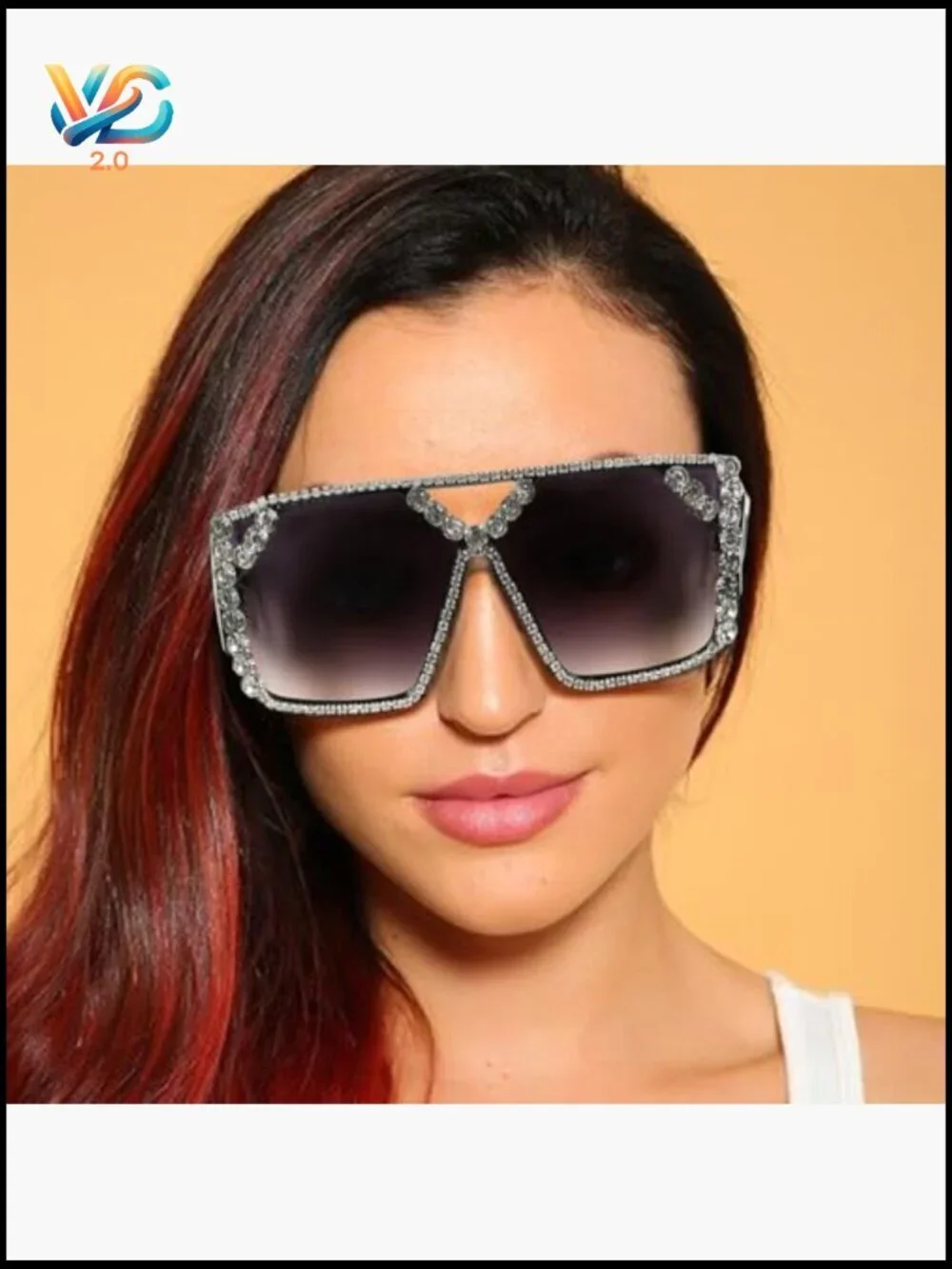 Oversized Square Rhinestone Sunglasses Retro Bling Sparkling UV Protection
